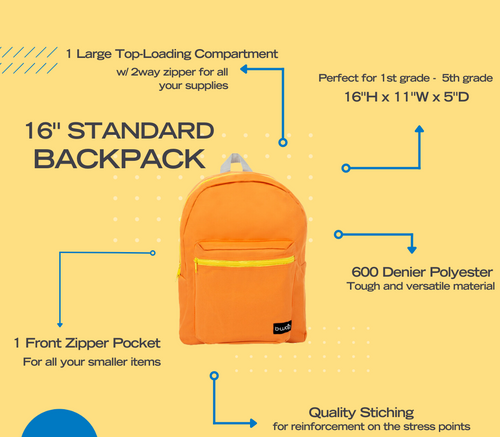 16" Standard Backpacks - Purple/Teal/Pink Combo - As low as $5.10 each!