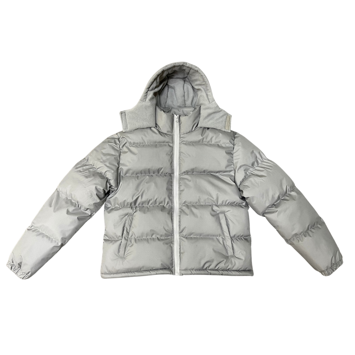 Light bulk wholesale gray puffer jacket on a white background